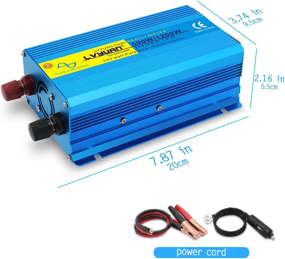 Pure Sine Wave Inverter 500 Watts 12V to 110V DC to AC with Dual AC Sockets and Dual USB Ports H695