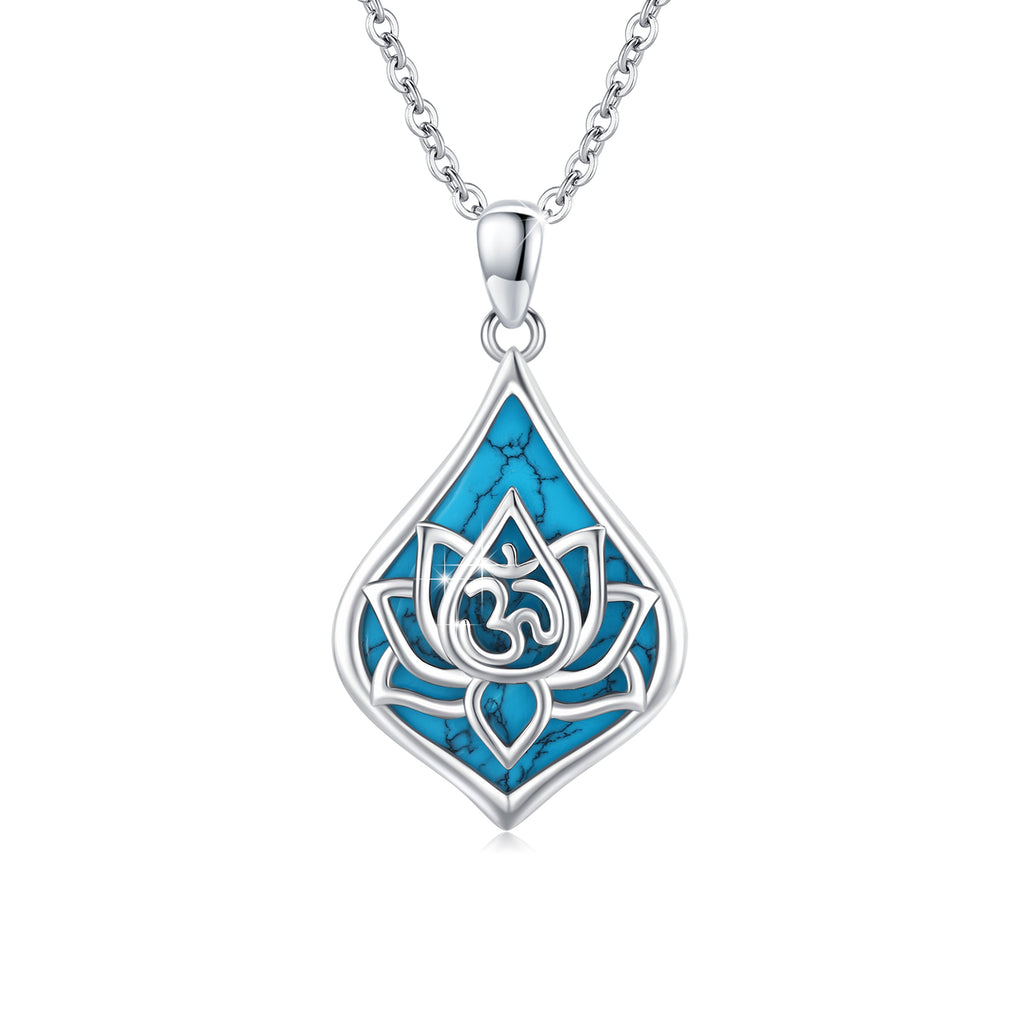 Lotus Pendant Necklace 925 Sterling Silver Turquoise Jewelry 18K White Gold Plated A718
