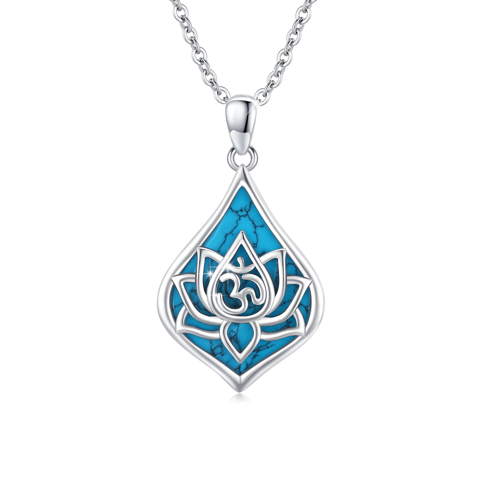 Lotus Pendant Necklace 925 Sterling Silver Turquoise Jewelry 18K White Gold Plated A718