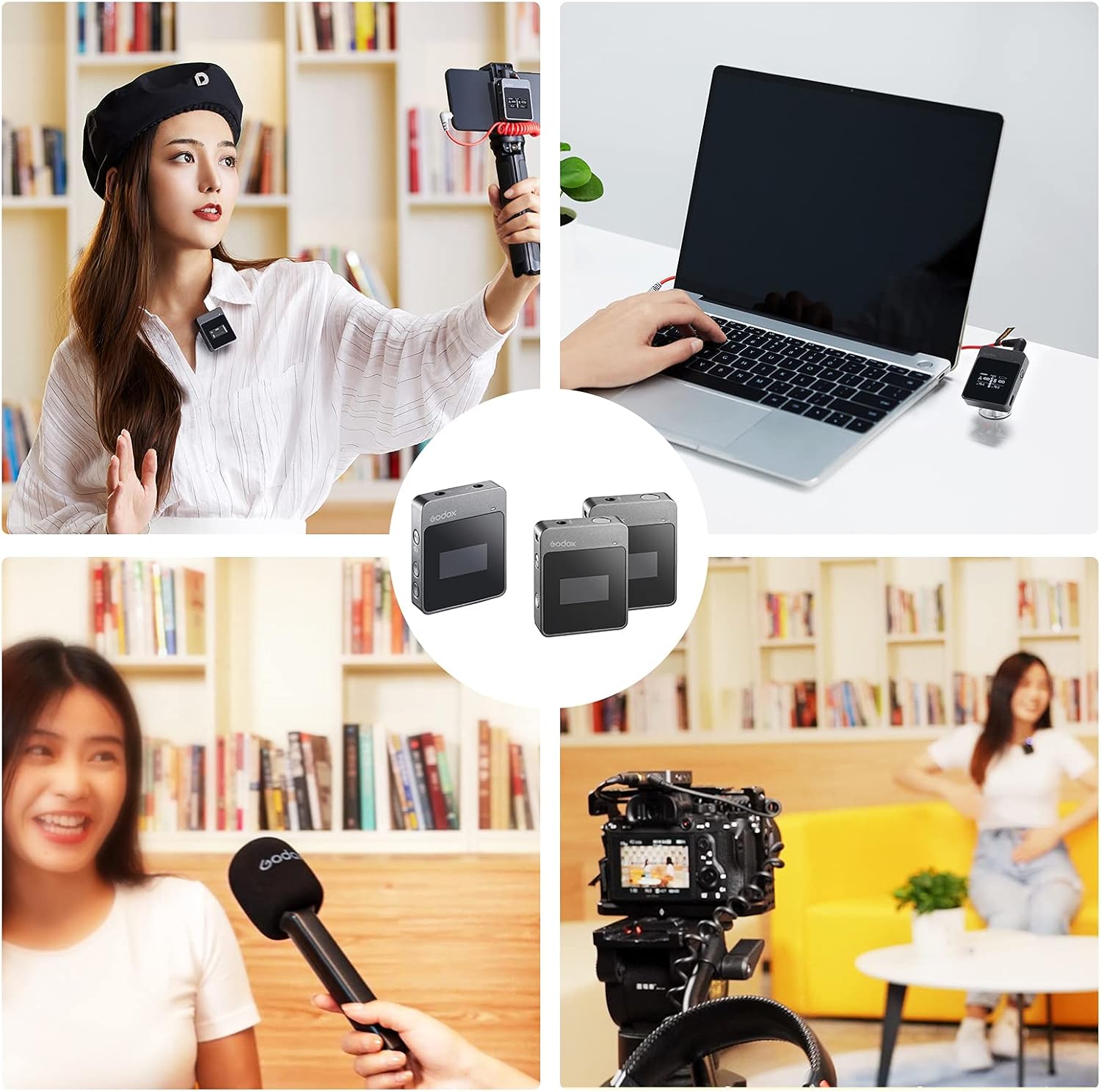 Wireless Lavalier Microphone System, 2.4GHz Dual Channel Lapel Mic with Charging Case O58008