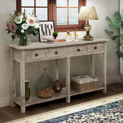Gray Wash 4 Drawers Solid Wood Console Table F15101
