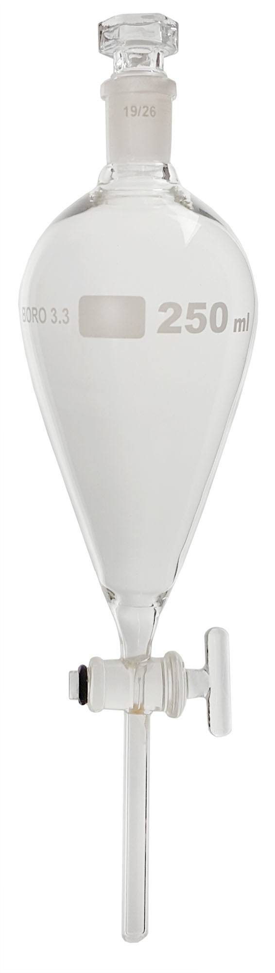 250ml Glass Separatory Funnel with Glass Stopcock, Case of 12 Y7156