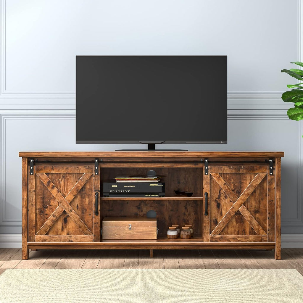 Brown Wooden TV Stand with 2 Sliding Barn Doors G681793