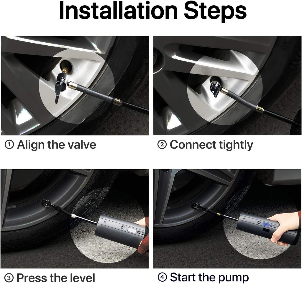 Rechargeable Portable Air Compressor Tire Inflator Electric Pump 12V DC with Digital Gauge LCD Display LED Light 150PSI M30338