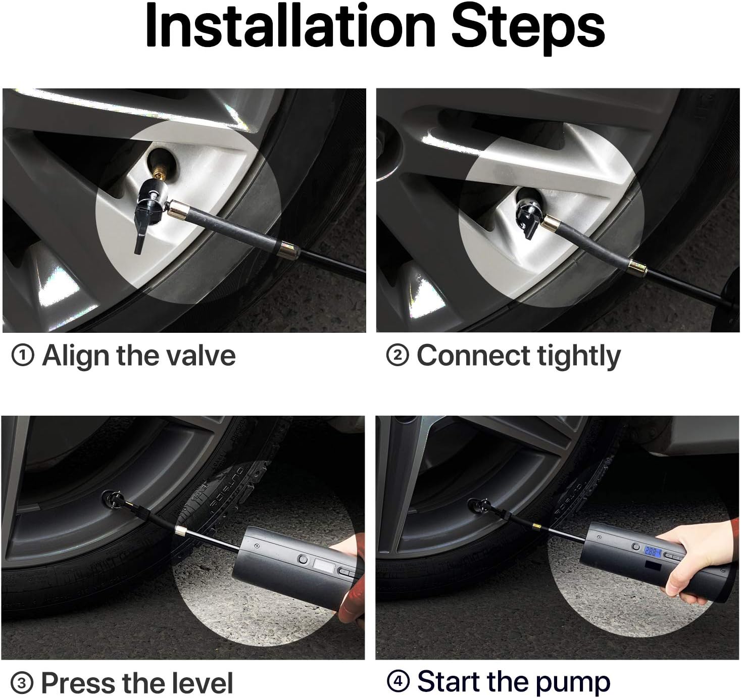 Rechargeable Portable Air Compressor Tire Inflator Electric Pump 12V DC with Digital Gauge LCD Display LED Light 150PSI M30338