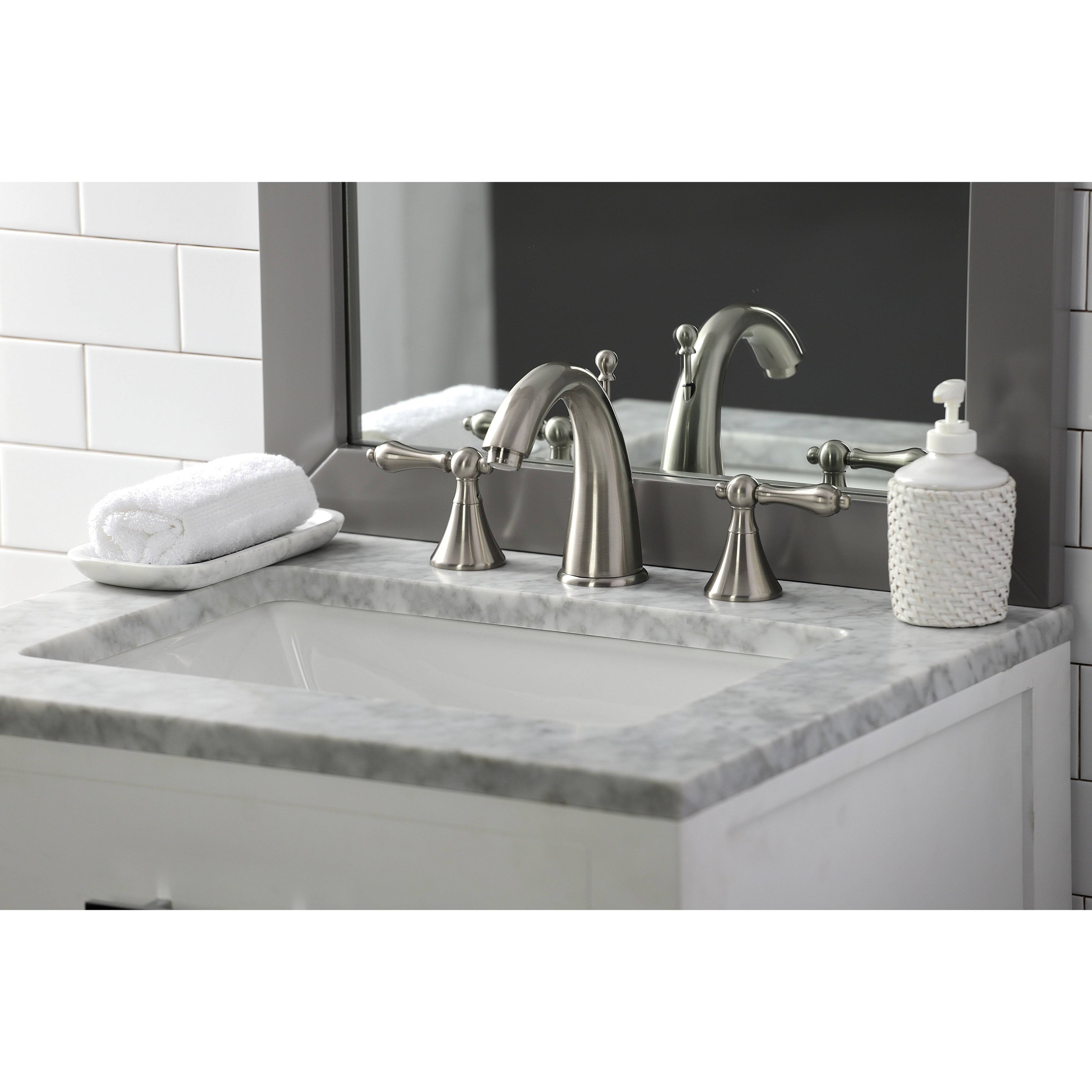 Brushed Nickel Widespread Bathroom Faucet with Brass Pop-Up V8557