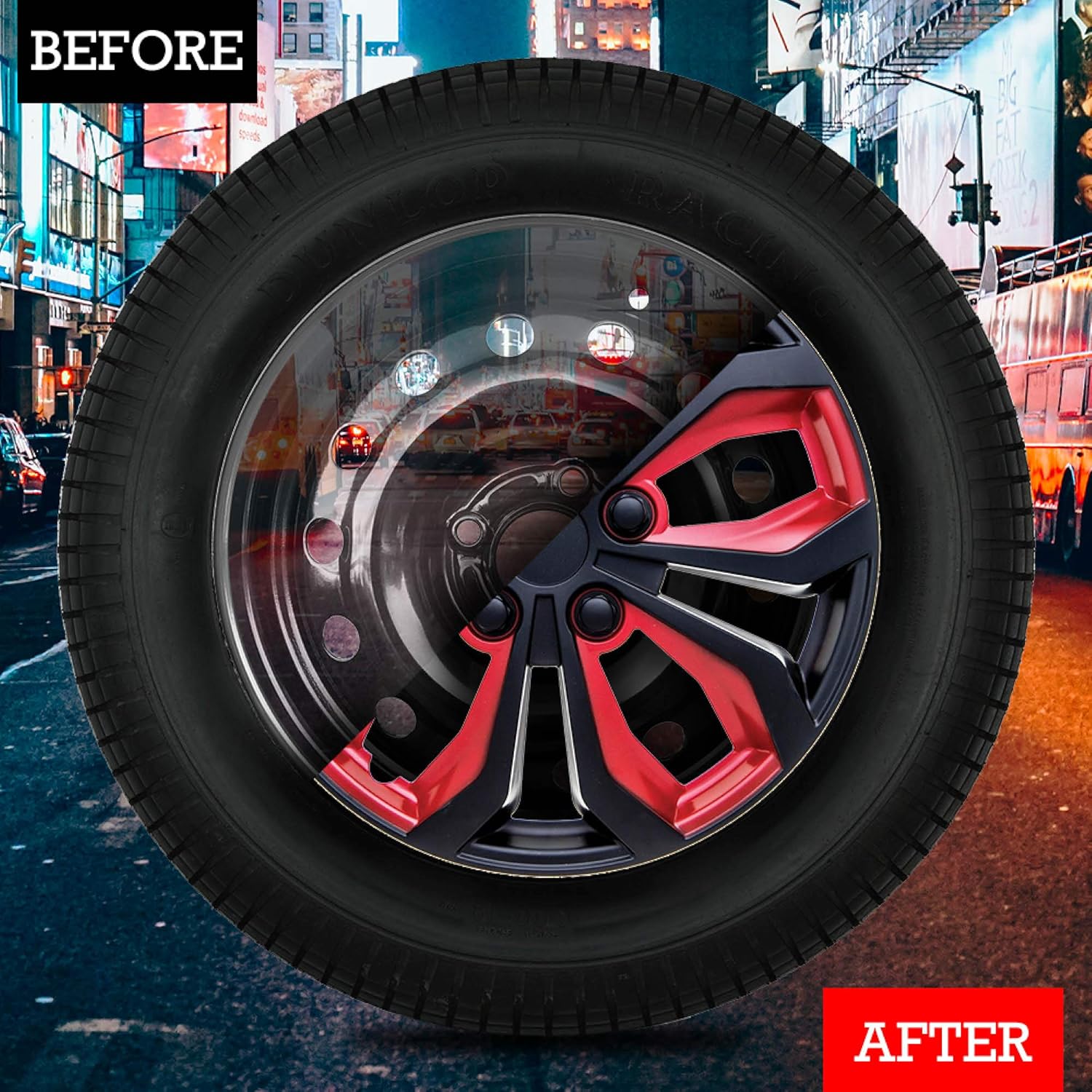15-Inch Set of 4 Black Red Car Wheel Hubcaps R739248