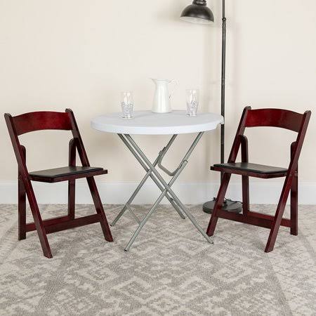 Mahogany 2 Pack Wood Folding Chair with Vinyl Padded Seat O197993