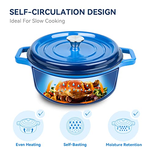 6 Quart Enameled Cast Iron Dutch Oven with Lid (Dark Blue) A440