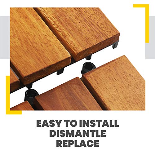 Interlocking Deck Tile (Pack of 10, 12"x12") Acacia Hardwood Patio Tile in Solid Acacia Wooden Oiled Finish Waterproof Golden Teak Color T835