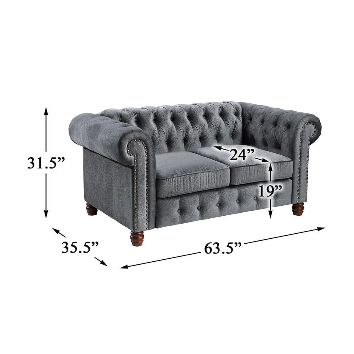 Dark Gray Velvet Chesterfield Loveseat O19606