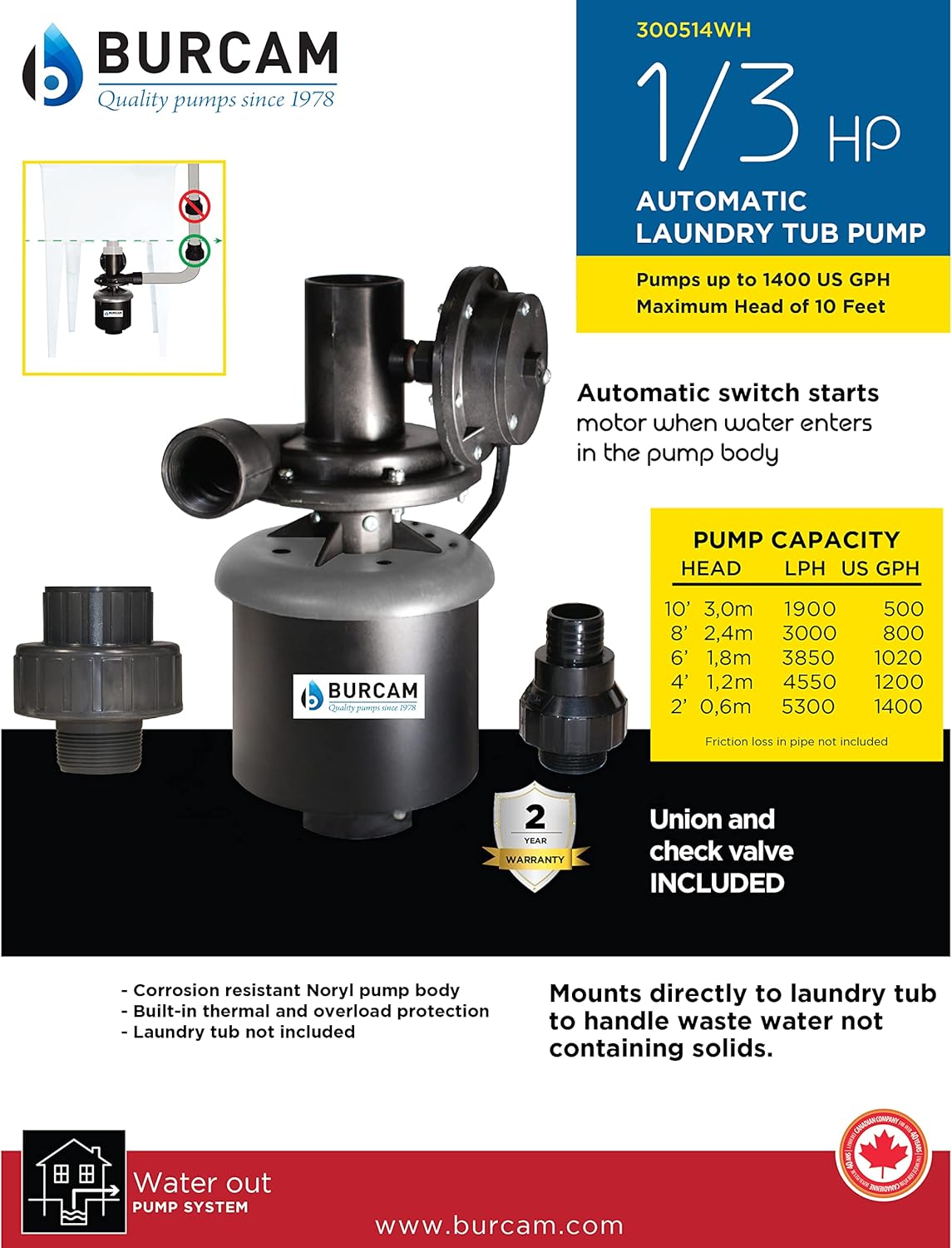 1/3HP Automatic Laundry Tub Pump U16580