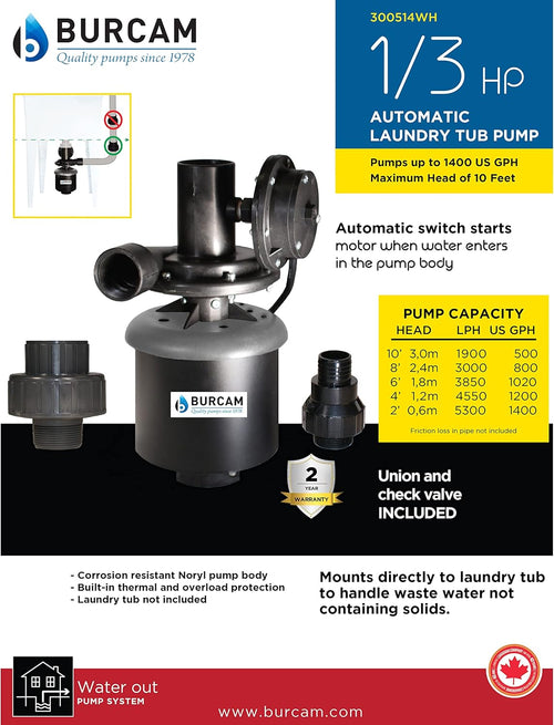 1/3HP Automatic Laundry Tub Pump U16580