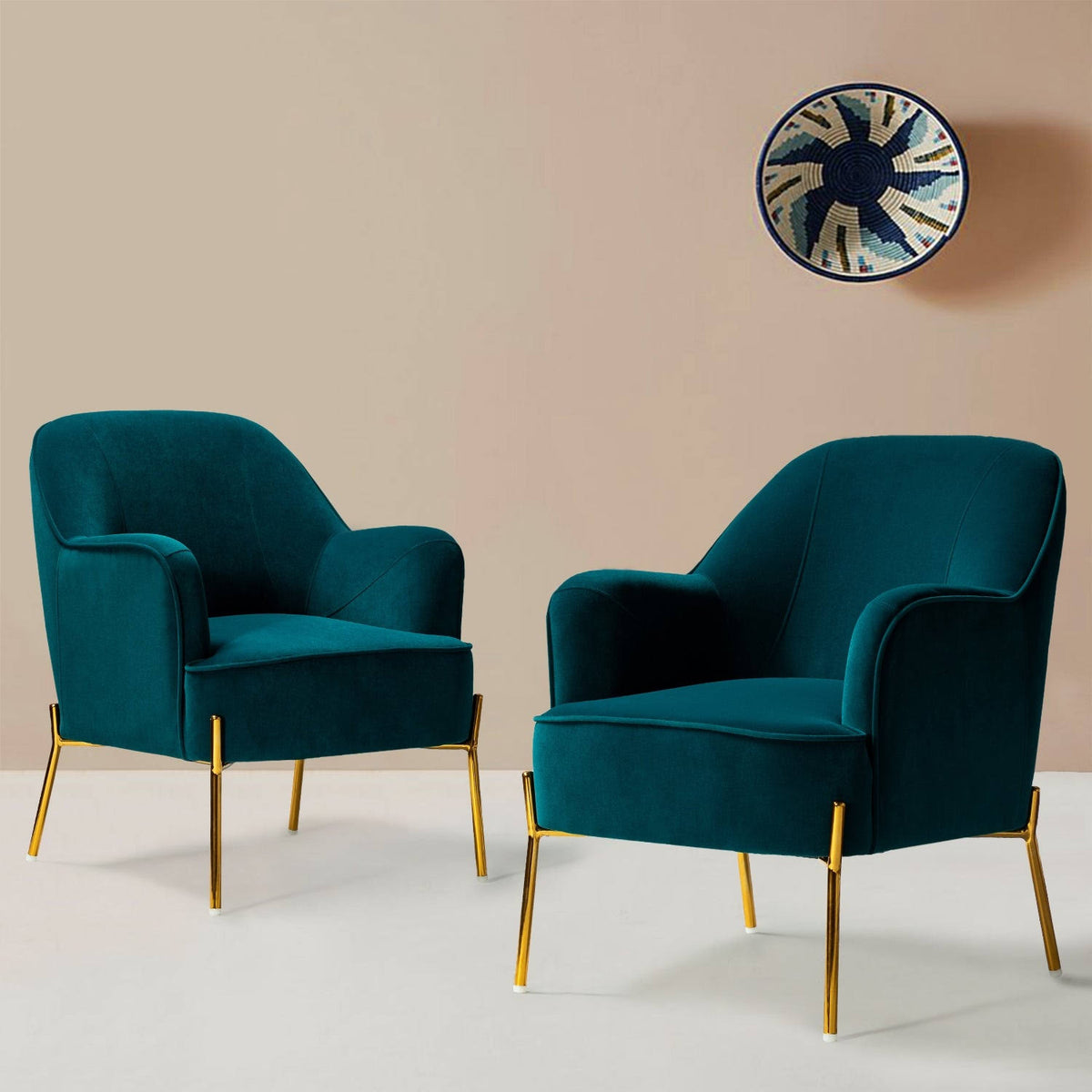 Teal Accent Chair with Gold Legs, Set of 2 C42483