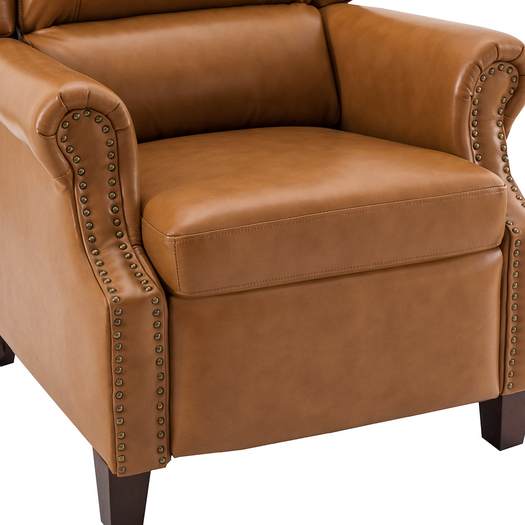 Genuine Leather Recliner with Nailhead Trims and Solid Wood Legs T753344