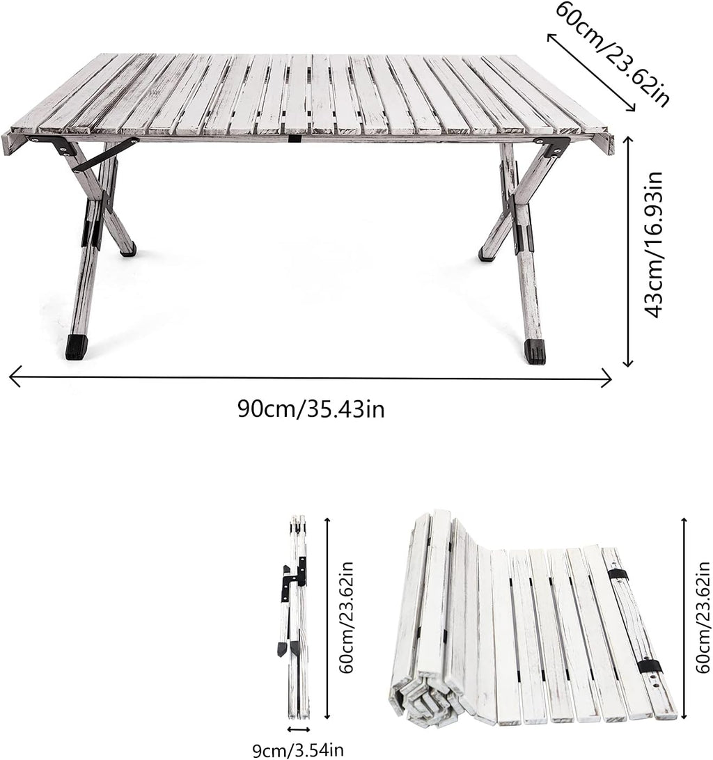 Rustic White Wood Folding Camping Table with Carrying Case D390