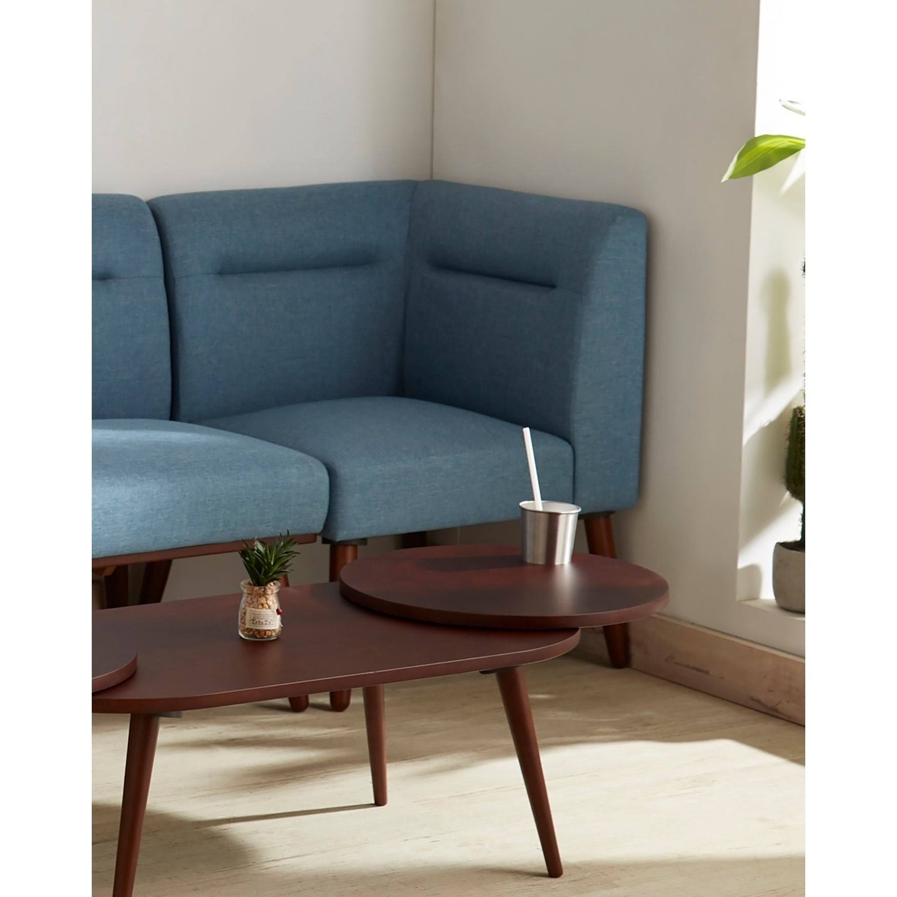 Blue/Espresso Wood Corner Sectional Sofa H787