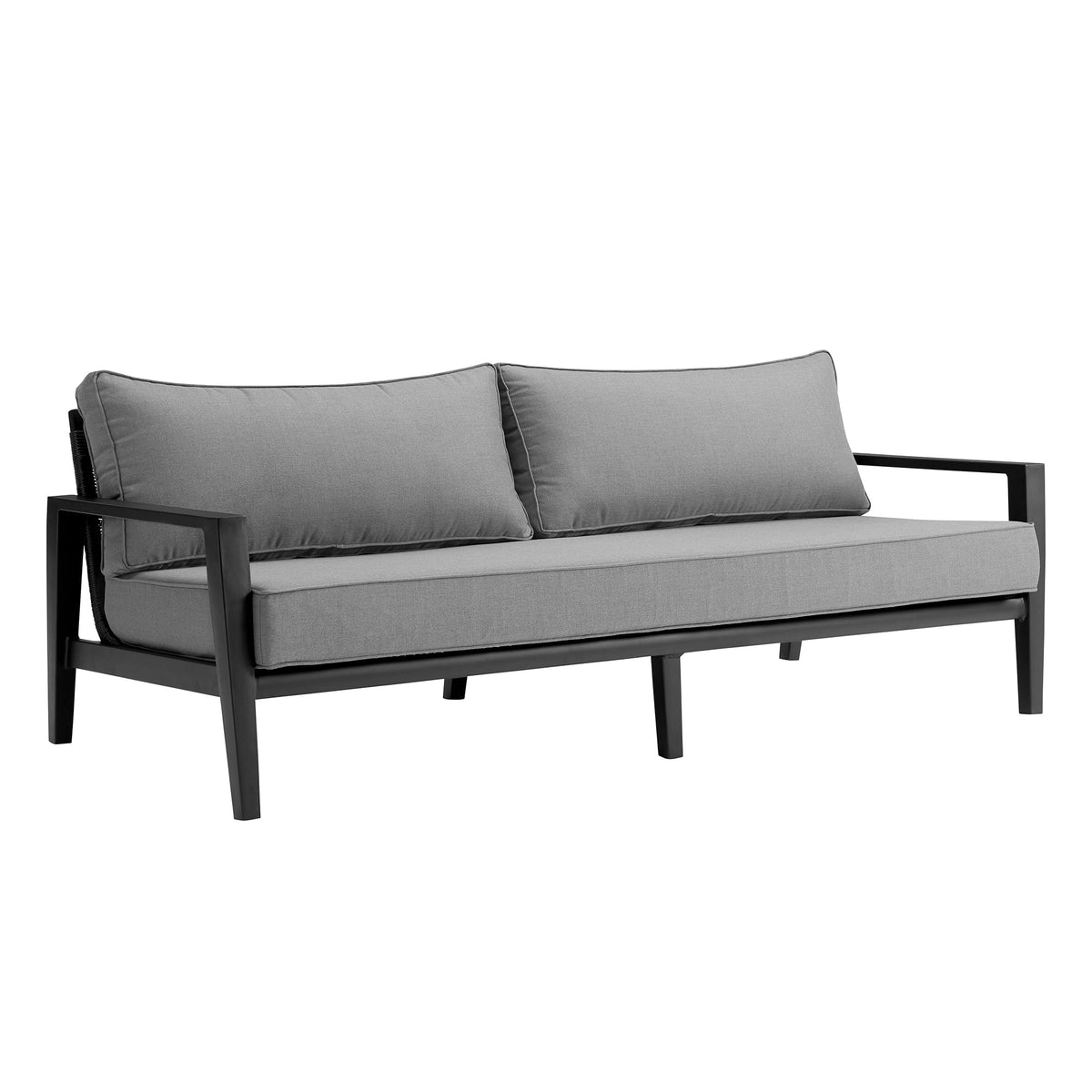 4 Piece Black Aluminum Outdoor Seating Set with Dark Gray Cushions I874804