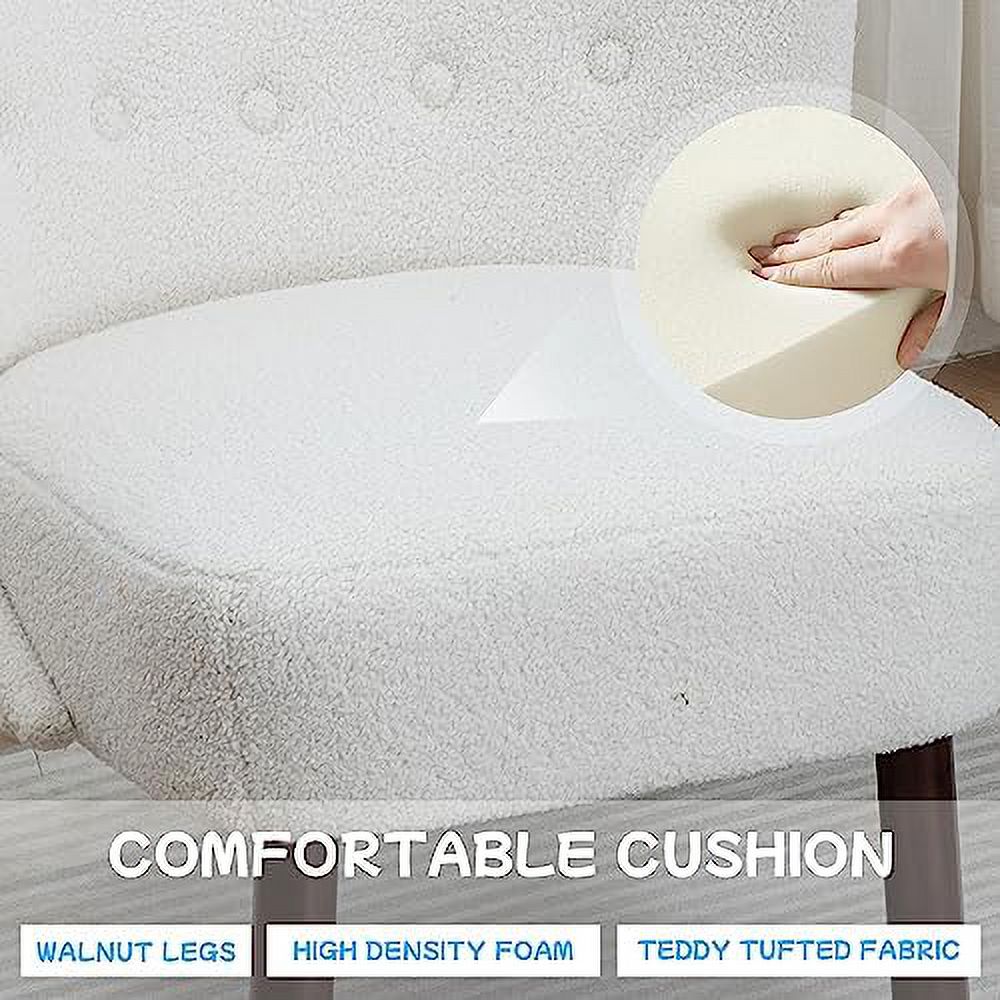 White Armless Accent Chair with Wood Legs E135