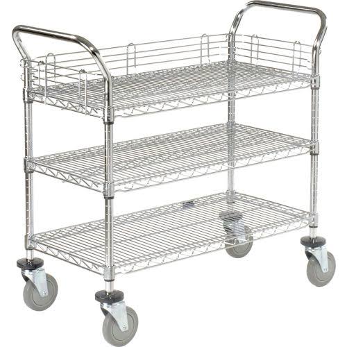 Chrome 3 Shelf Utility Cart with Polyurethane Brake Casters Q957217
