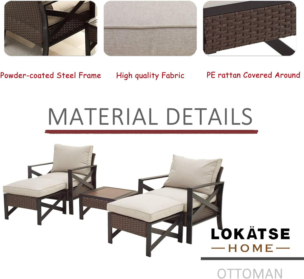 5 Piece Outdoor Wicker Conversation Sofa Set with Cushion and Coffee Table D362