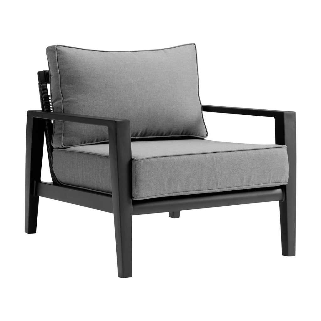 4 Piece Black Aluminum Outdoor Seating Set with Dark Gray Cushions I874804