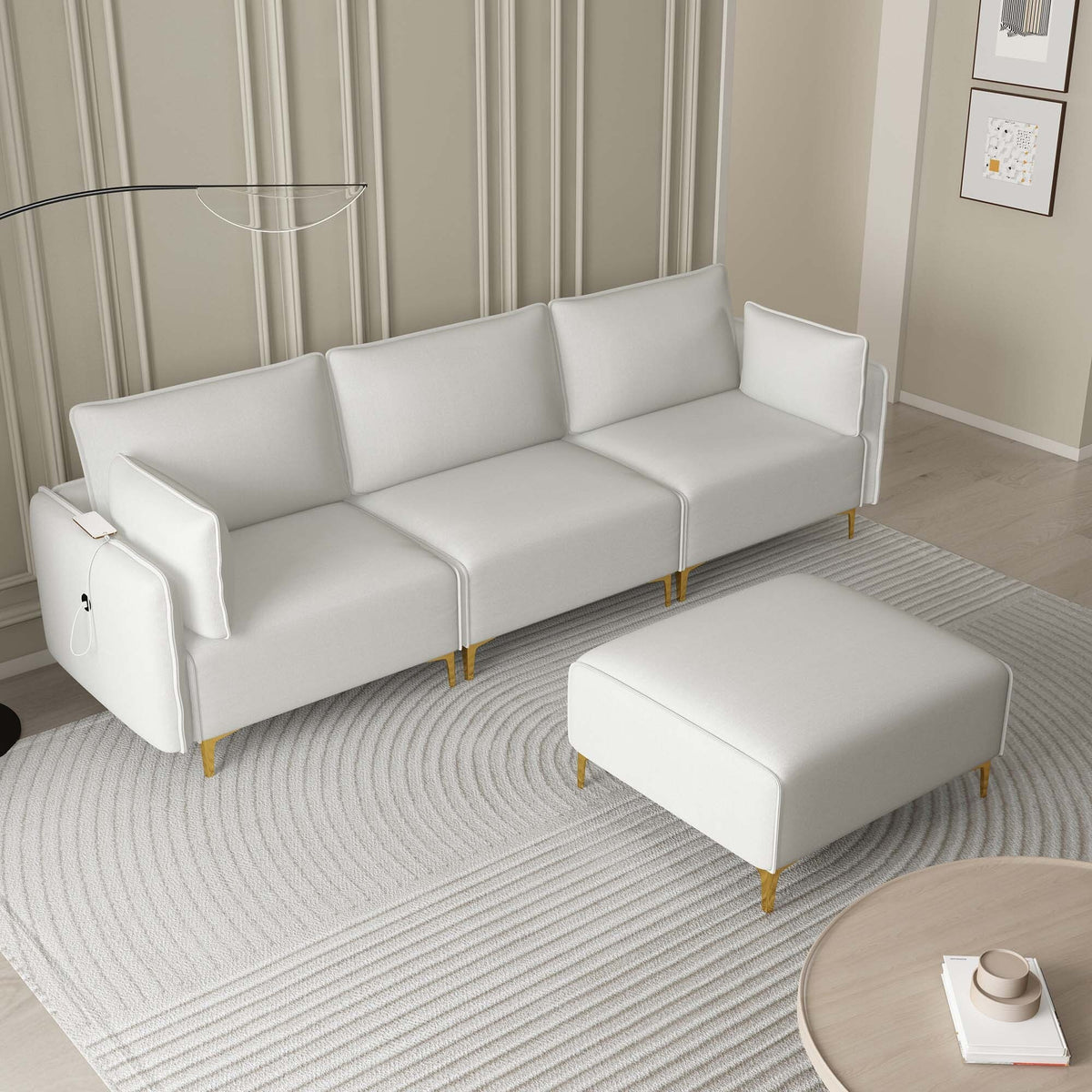 Grey L Shape Sectional Sofa with USB Y483