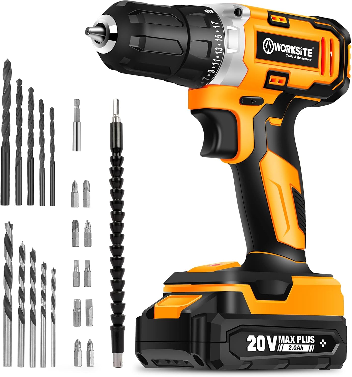 Cordless Drill/Driver Kit, 20V MAX 3/8" Compact Drill Set with 2.0A Battery, Charger, 24pcs Accessories H41655