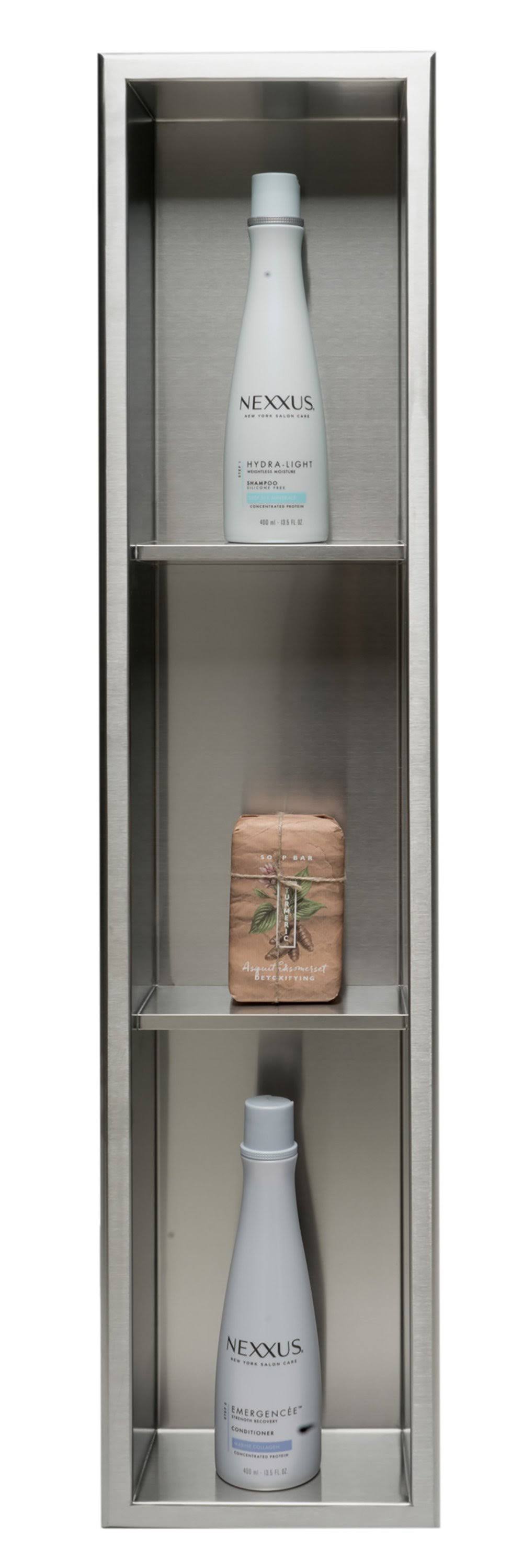 Brushed Stainless Steel 8 x 36 Vertical Triple Shelf Bath Shower Niche G993