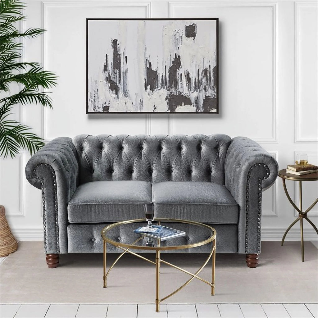 Dark Gray Velvet Chesterfield Loveseat O19606