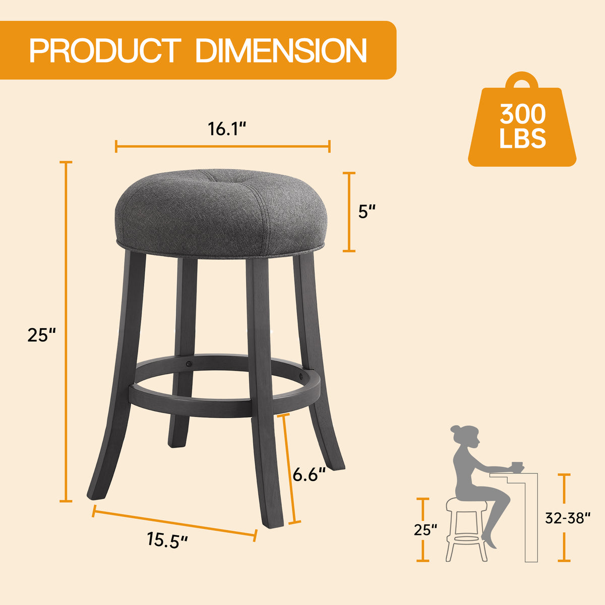 Grey Upholstered Counter Height Bar Stools Set of 2 I7988