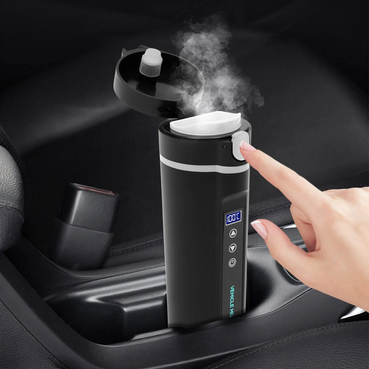 Black 304 Stainless Steel Portable Car Electric Kettle Cup H8662