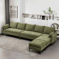 Green Chenille L Shaped Sectional Sofa with Chaise Lounge and Ottman F500052