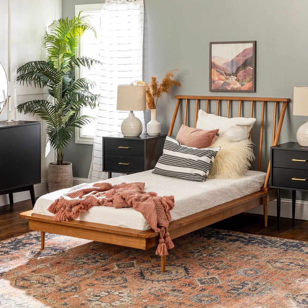 Twin Solid Wood Spindle Bed Caramel H10268