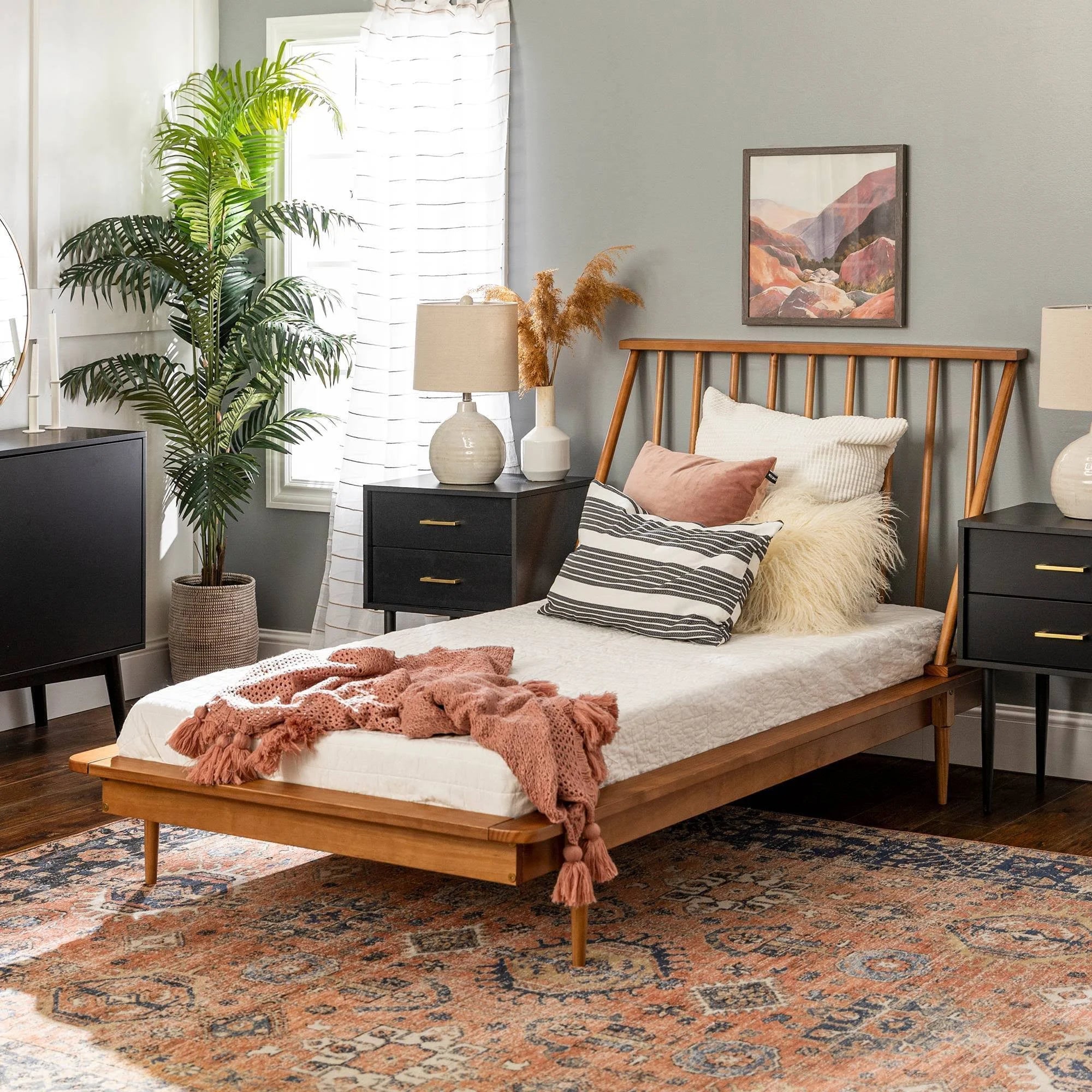 Twin Solid Wood Spindle Bed Caramel H10268