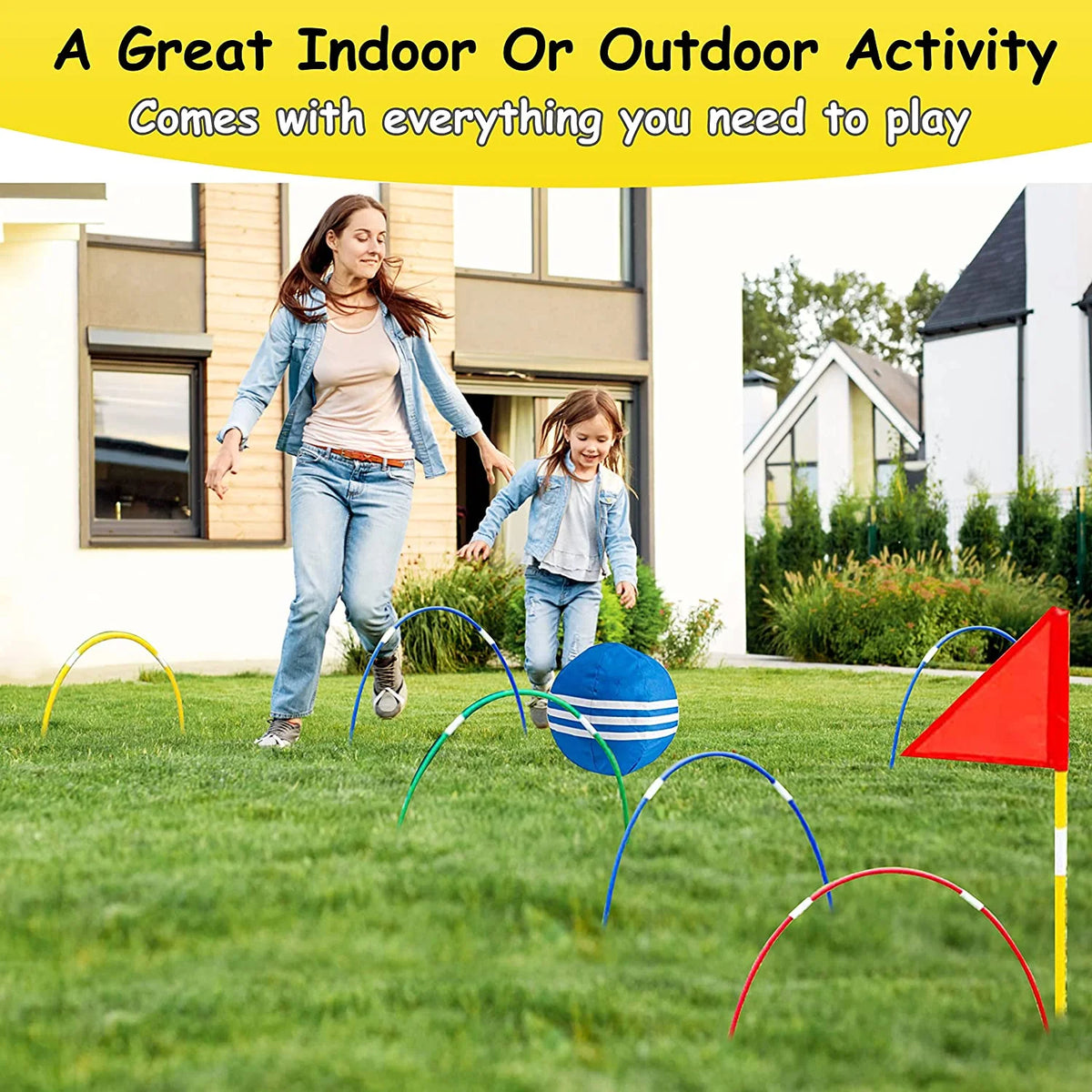Inflatable Croquet Game Set with Balls, Wickets & Finish Flags M5395