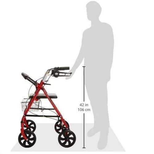 Red Four Wheel Rollator Walker with Fold Up Removable Back Support W180404