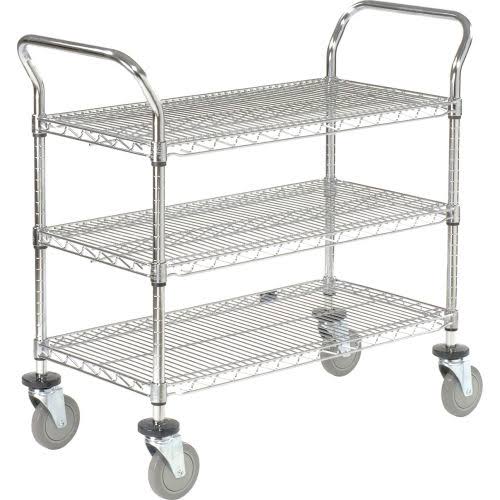 Chrome 3 Shelf Utility Cart with Polyurethane Brake Casters Q957217