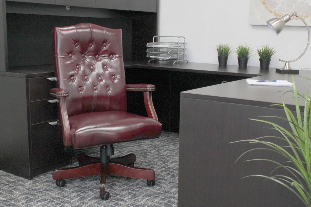 Mahogany Tufted Vinyl Executive Chair F95872