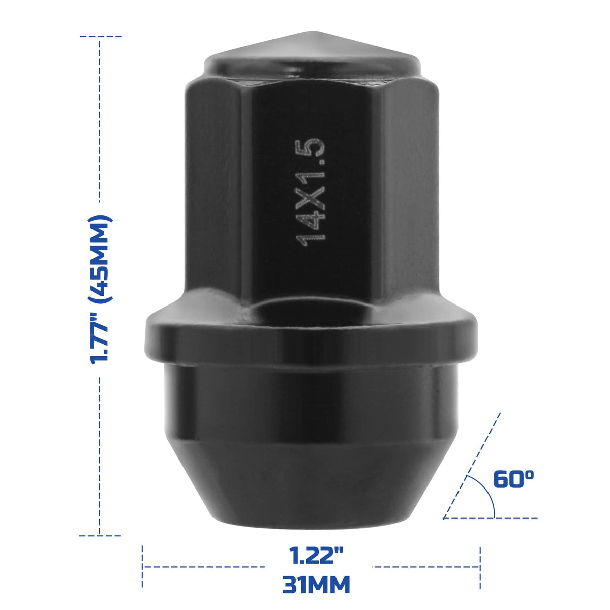 24pcs Black Cone Seat Lug Nuts M14x1.5 F191137