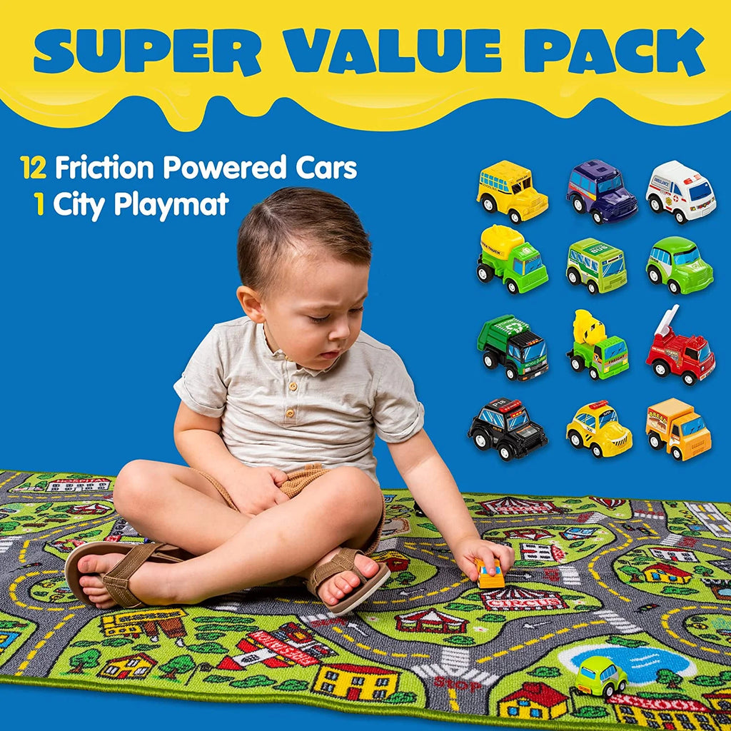 12 Pull-Back Vehicle Kids Carpet Playmat Rug O340588