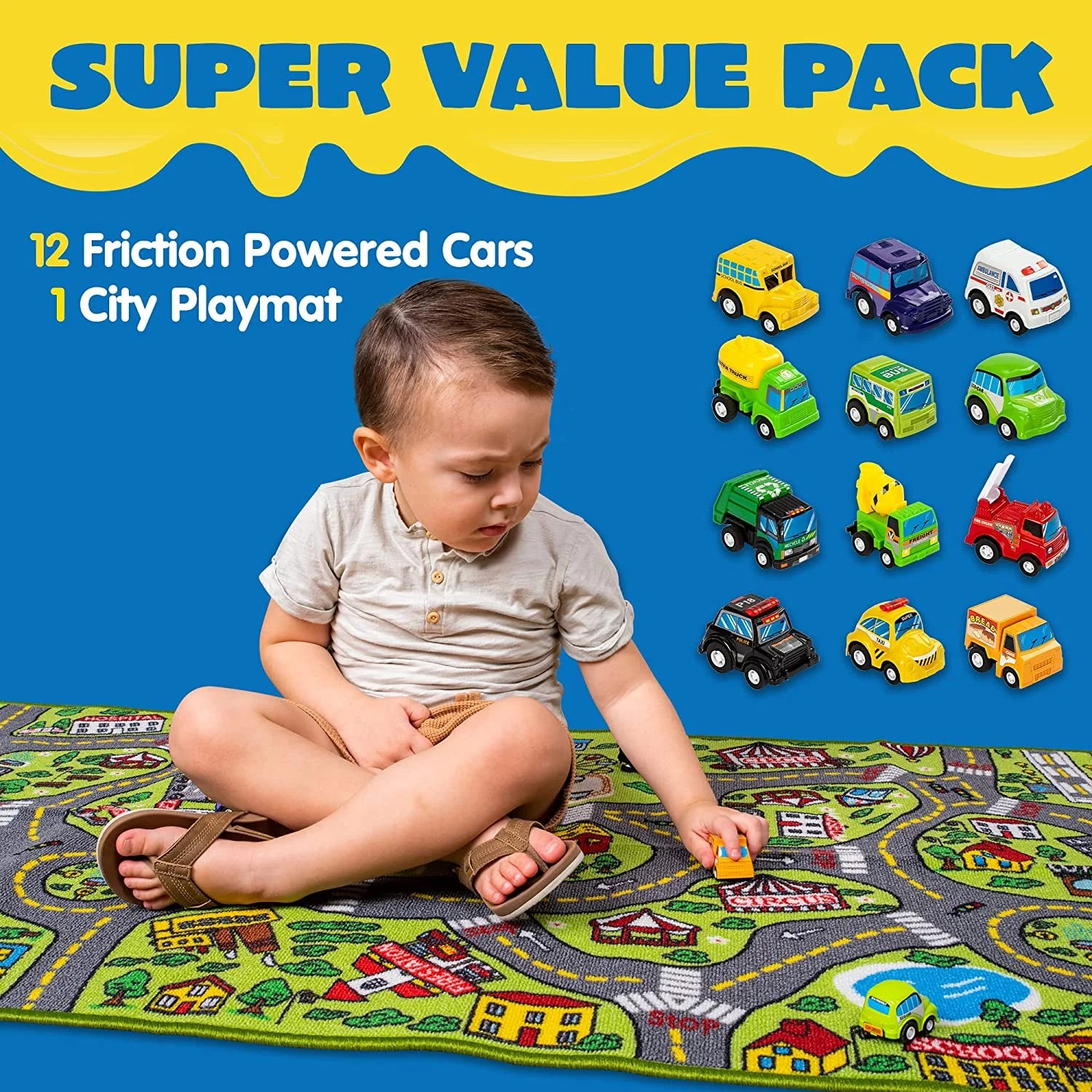 12 Pull-Back Vehicle Kids Carpet Playmat Rug O340588
