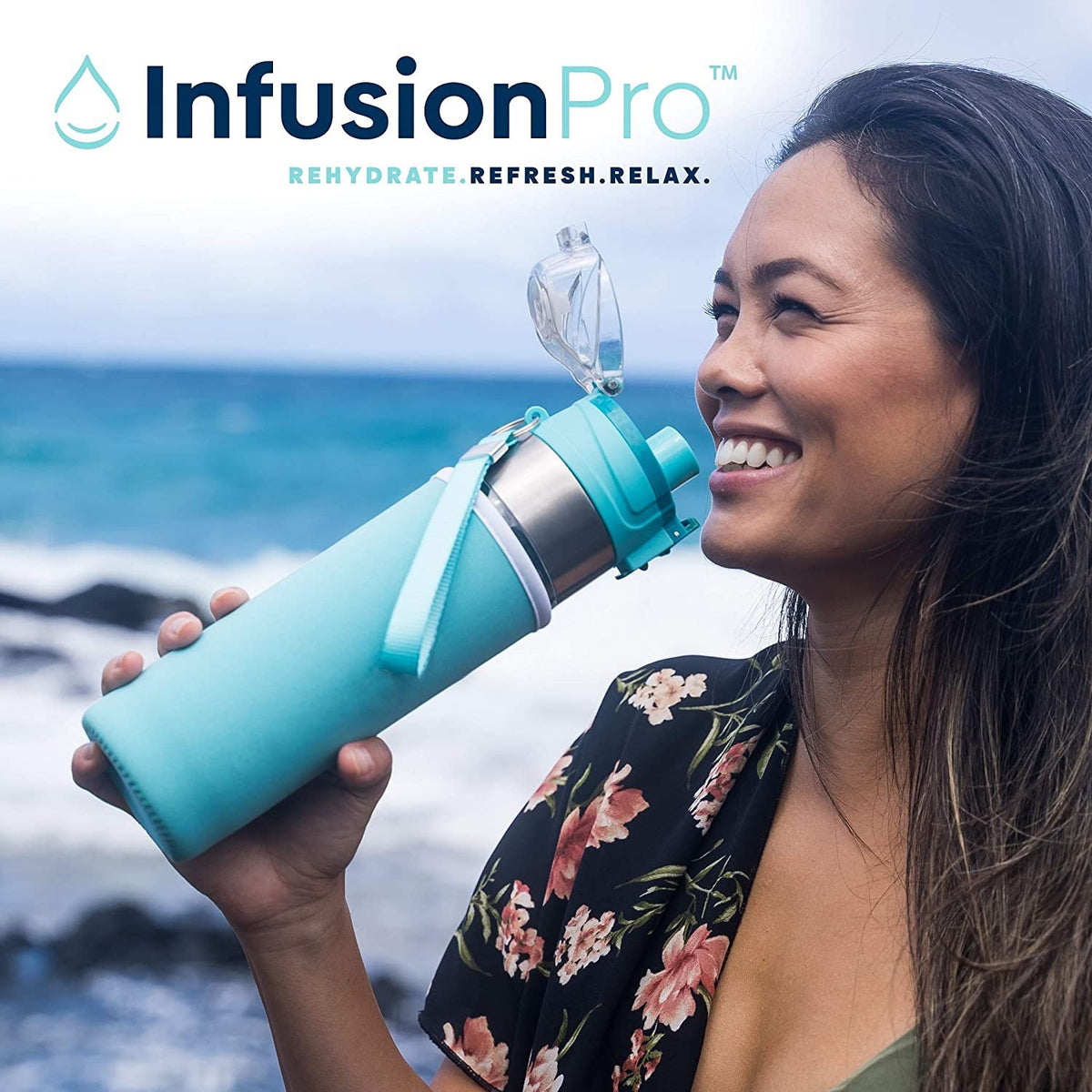 Fruit Infusion Water Bottle, Sport 24 oz with Neoprene Insulation Sleeve and Locking Lid I136