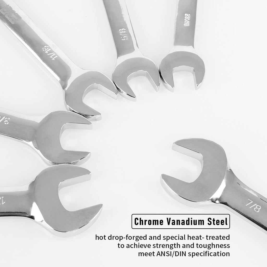 14-Piece Chrome Vanadium Steel Flex Head Combination Wrench Set with Wrench Rack T7932