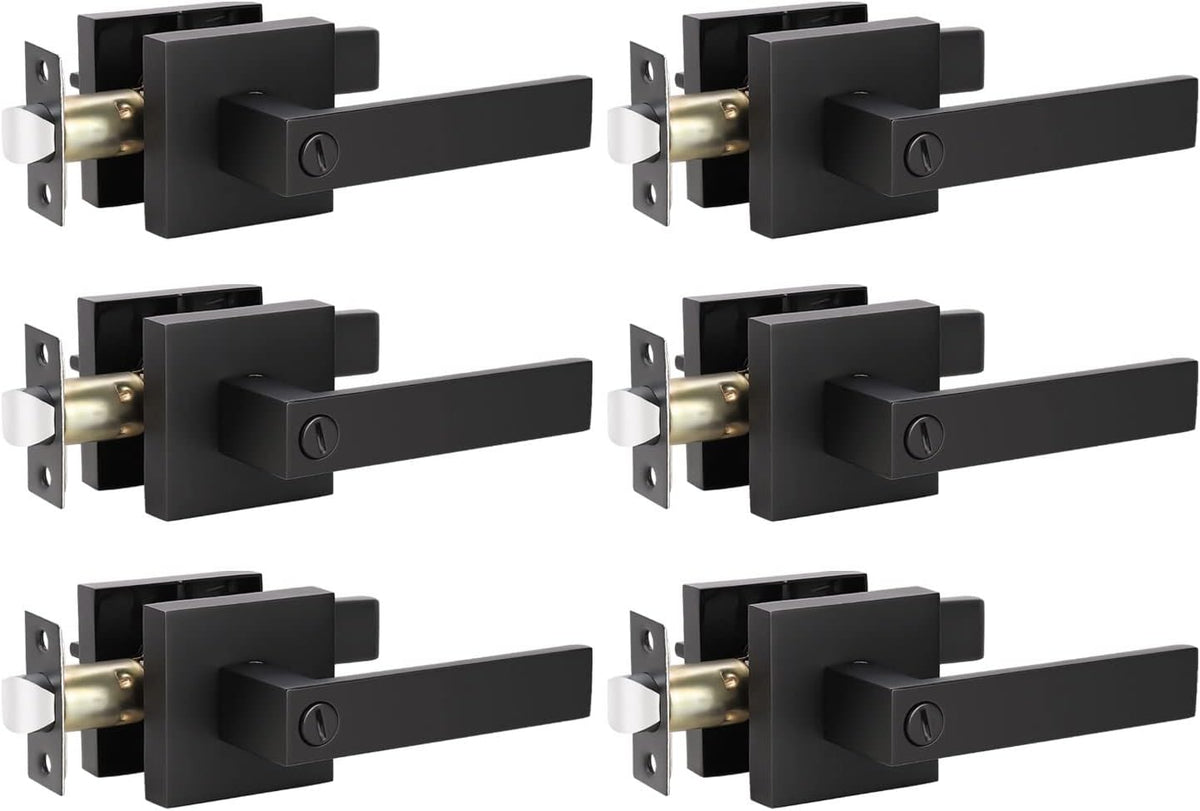6 Pack Matte Black Door Lever Lockset V493
