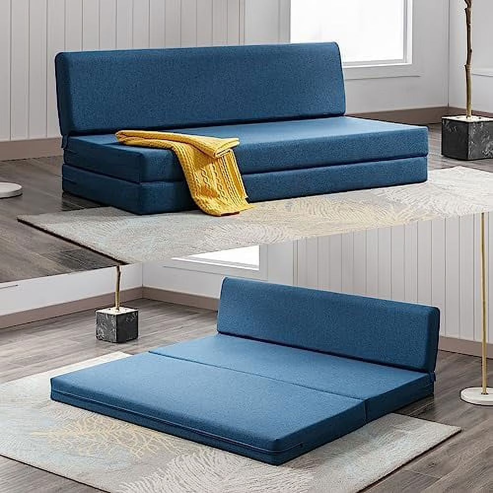 Twin Folding Sofa Bed with Memory Foam Mattress Linen Fabric Z947953