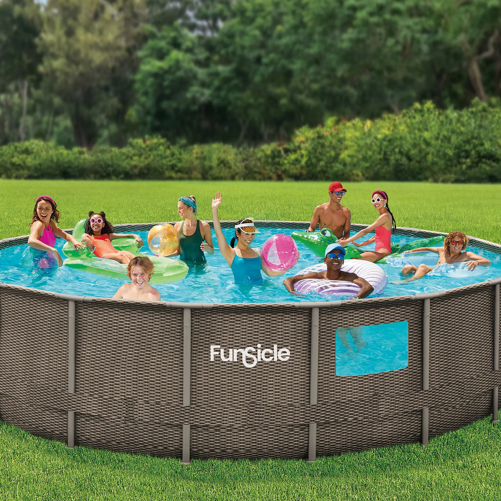 18 ft Crystal Vue Oasis Designer Pool, Round Above Ground Frame Swimming Pool N8933
