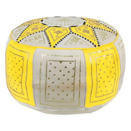 Yellow Leather Moroccan Pouf Ottoman Y992