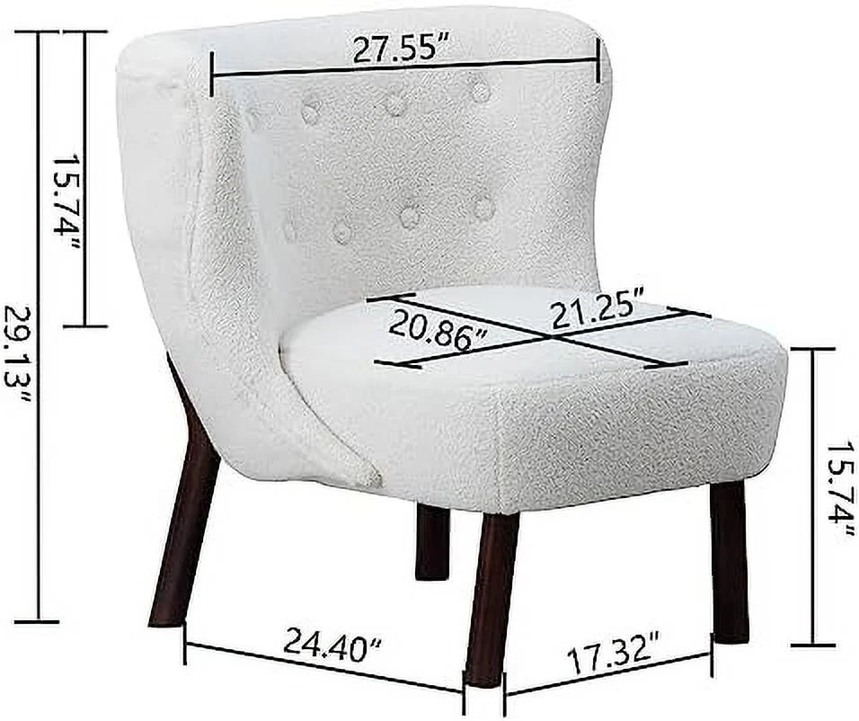 White Armless Accent Chair with Wood Legs E135