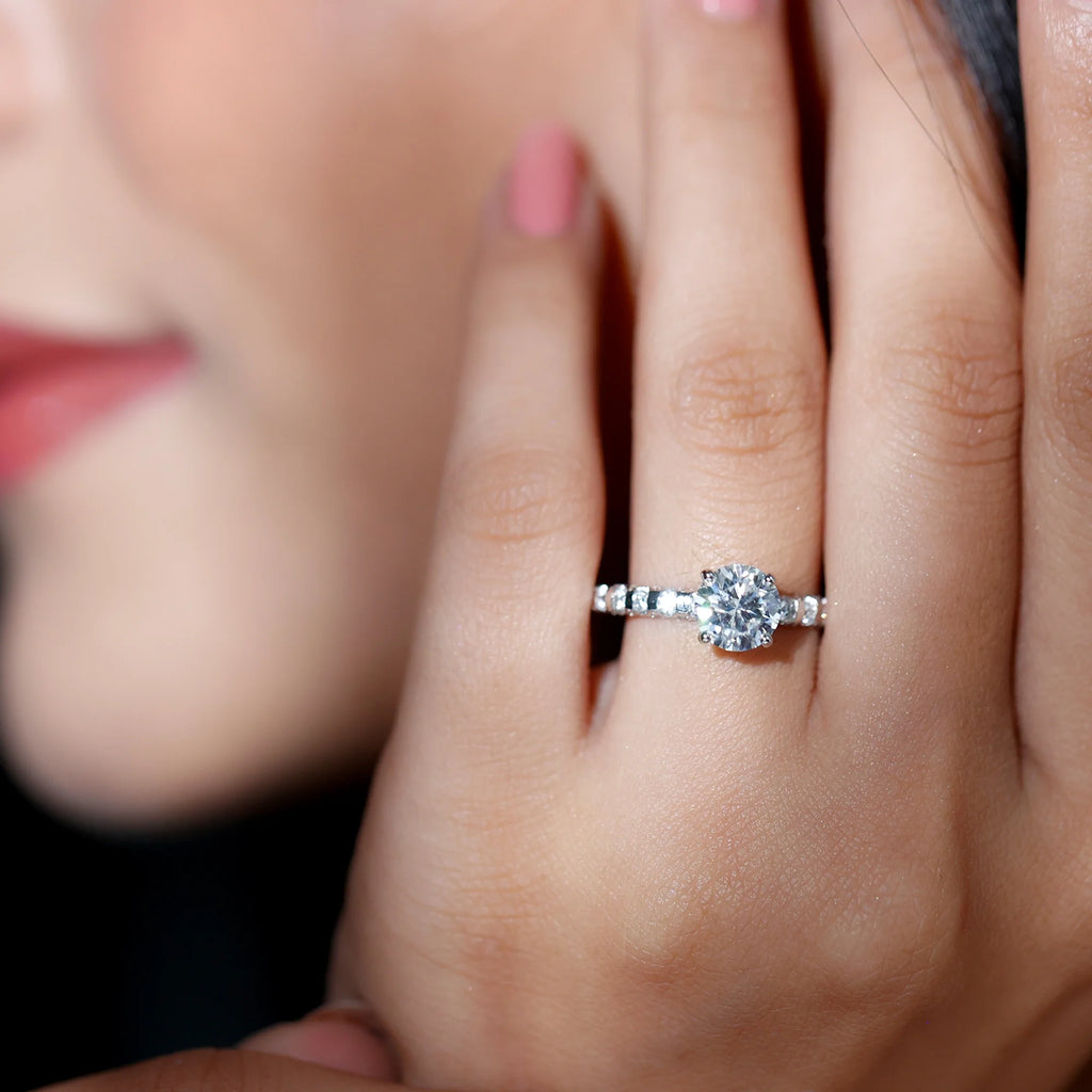 14K White Gold Moissanite Solitaire Engagement Ring with Side Stones L915543